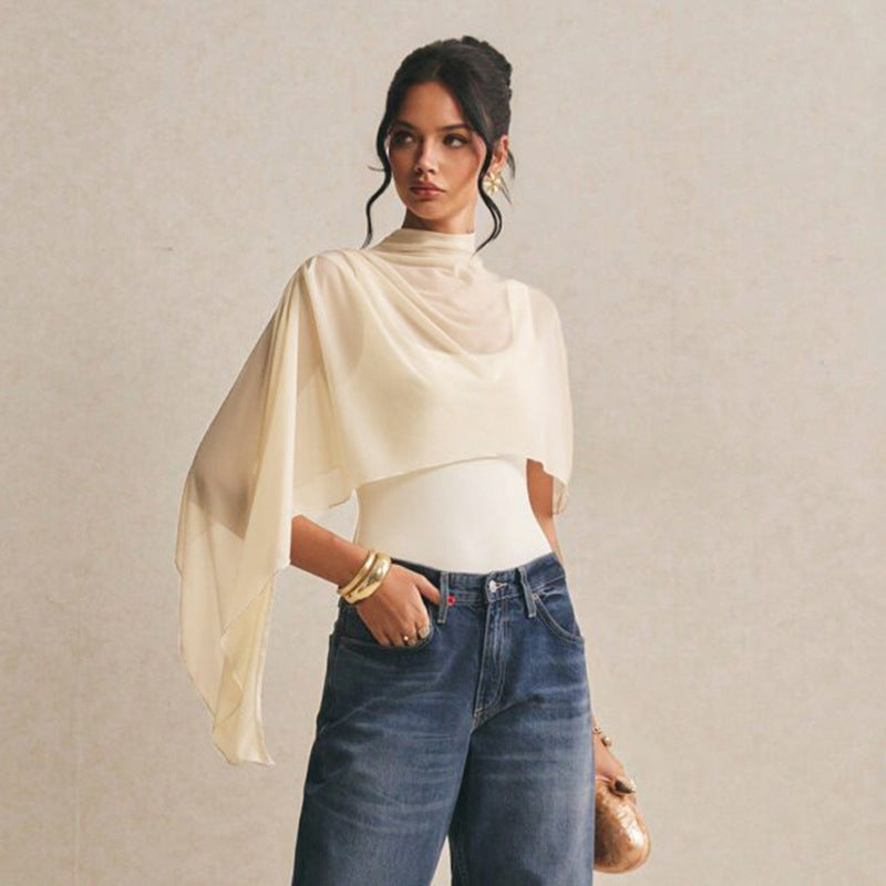 Damen Body mit elegantem Chiffon-Überwurf
