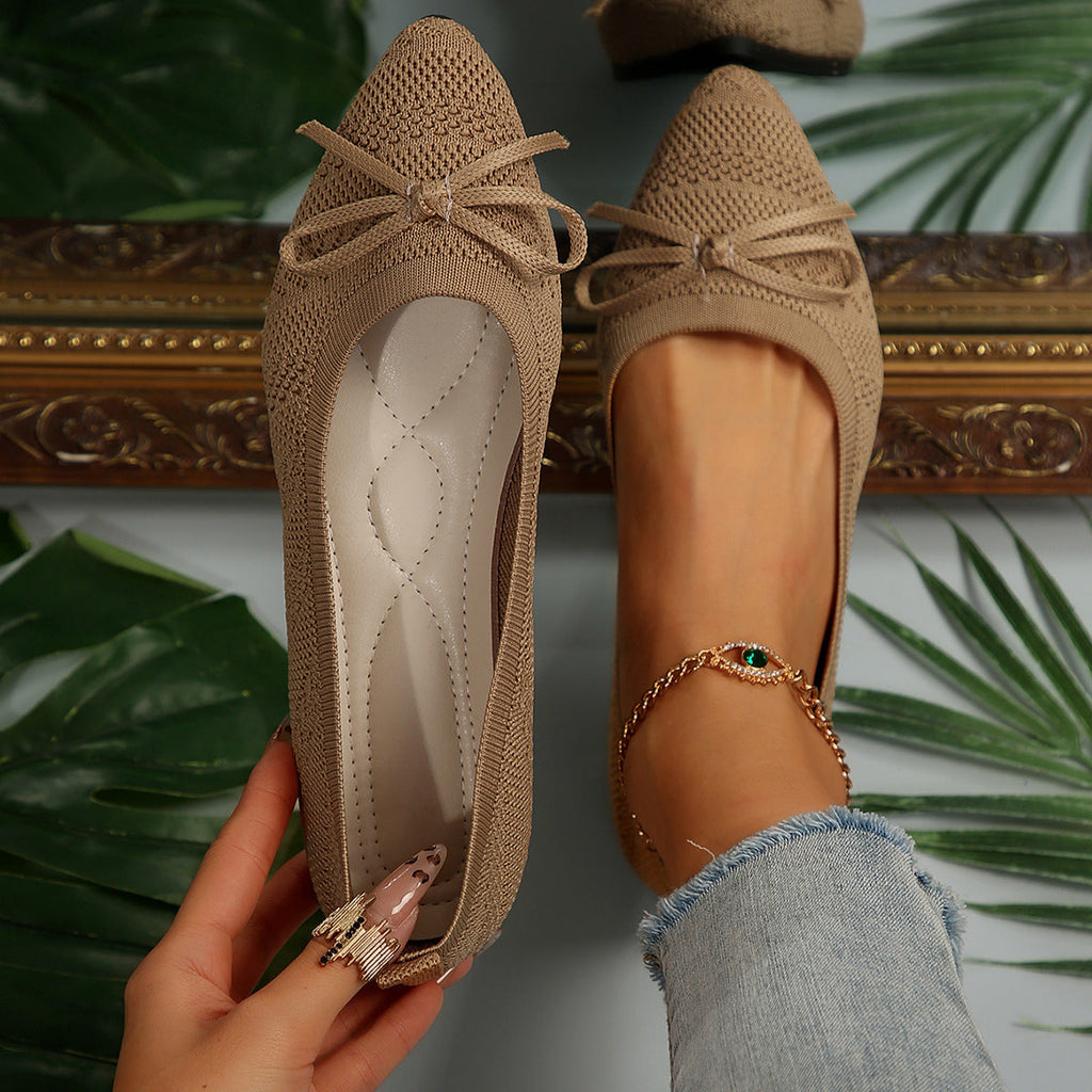 Damen elegante Ballerinas mit raffiniertem Schleifen-Detail und atmungsaktiver Obermaterialstruktur
