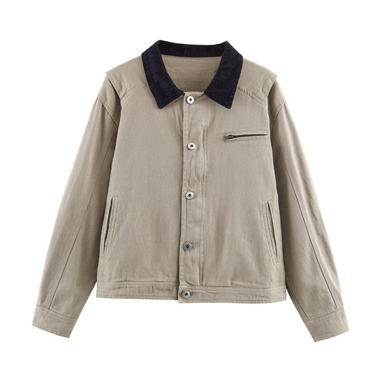 Herren Oversized Canvas-Jacke mit Cordkragen, Knopfverschluss und verdeckter Brusttasche Shop Nory