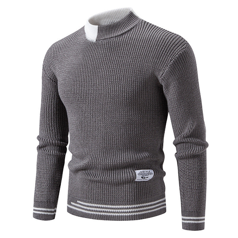 Herren gerippter Feinstrickpullover mit Stehkragen und kontrast-Blockdesign Shop Nory