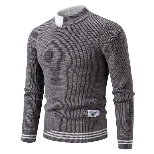 Herren gerippter Feinstrickpullover mit Stehkragen und kontrast-Blockdesign Shop Nory