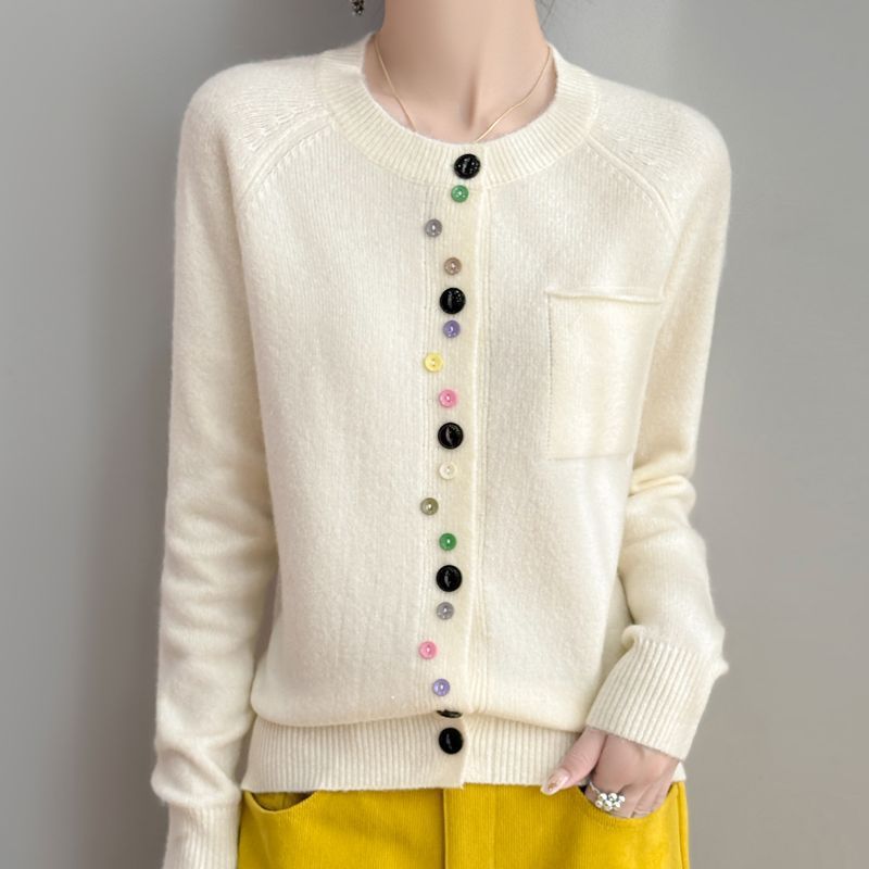 Damen Modischer Strickcardigan mit bunten Knöpfen Shop Nory