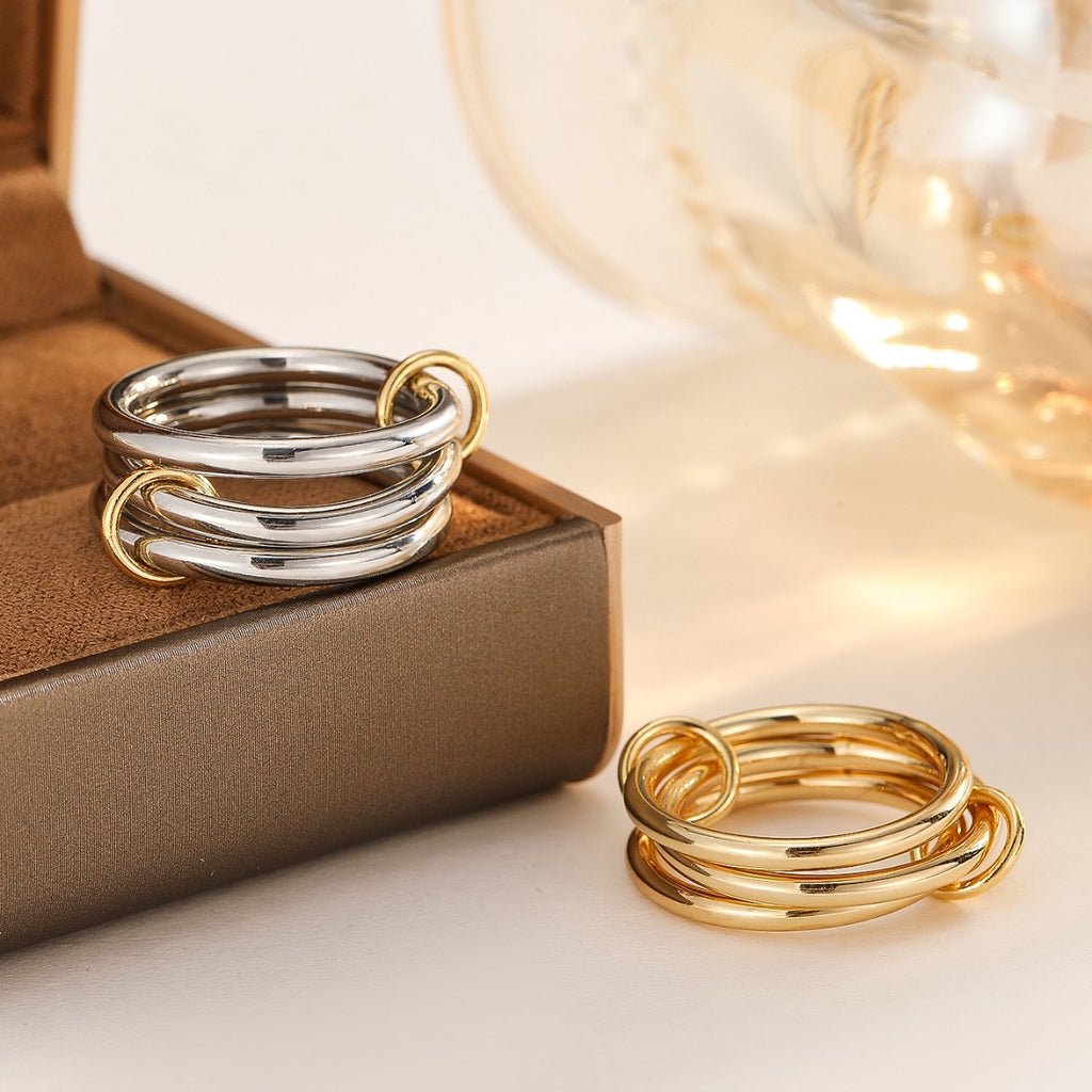 Damen Stapelring aus hochwertigem Edelstahl mit glänzender goldfarbener Oberfläche Shop Nory