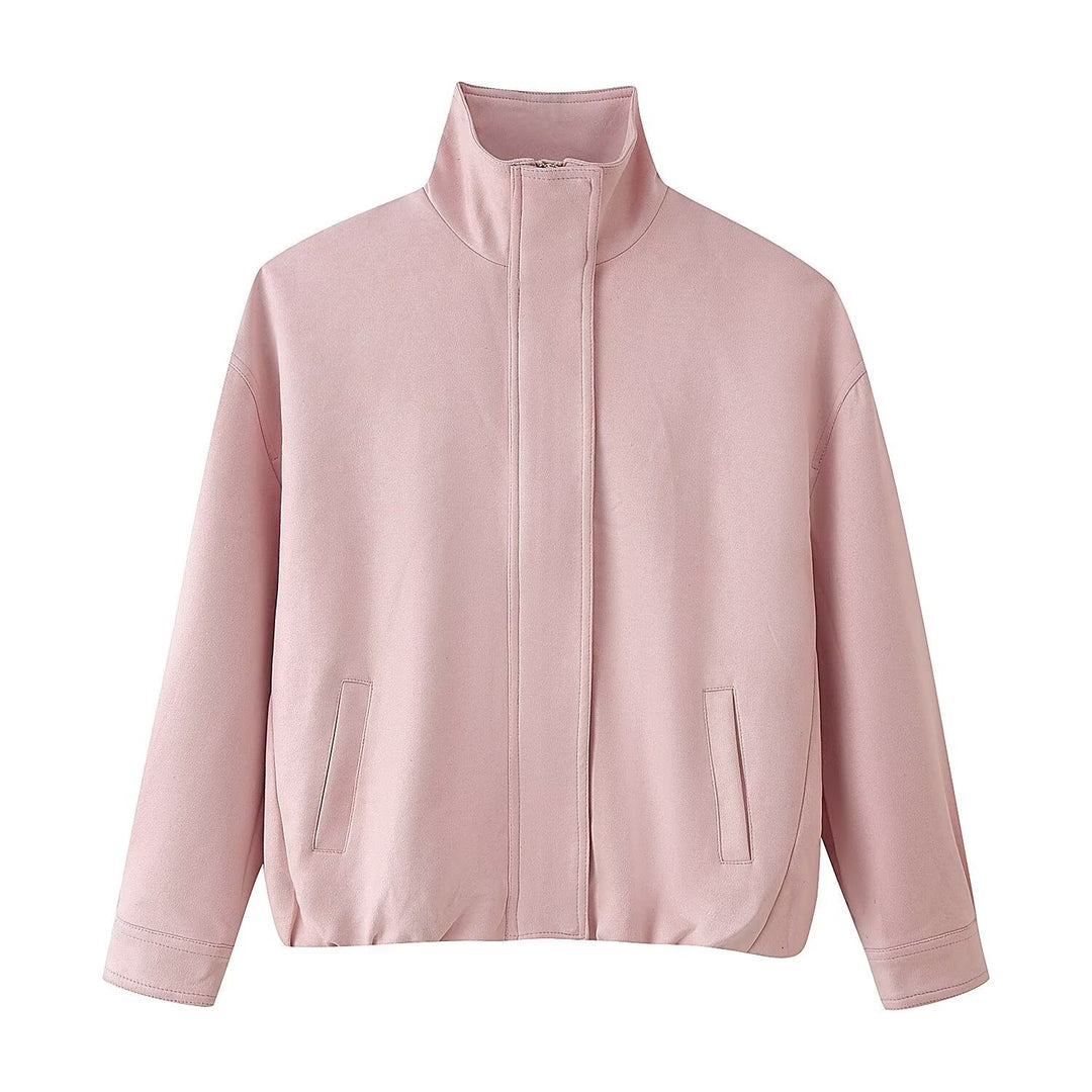Damen Boxy-Kurzjacke mit hohem Stehkragen, verdeckter Frontblende und Leistentaschen Shop Nory