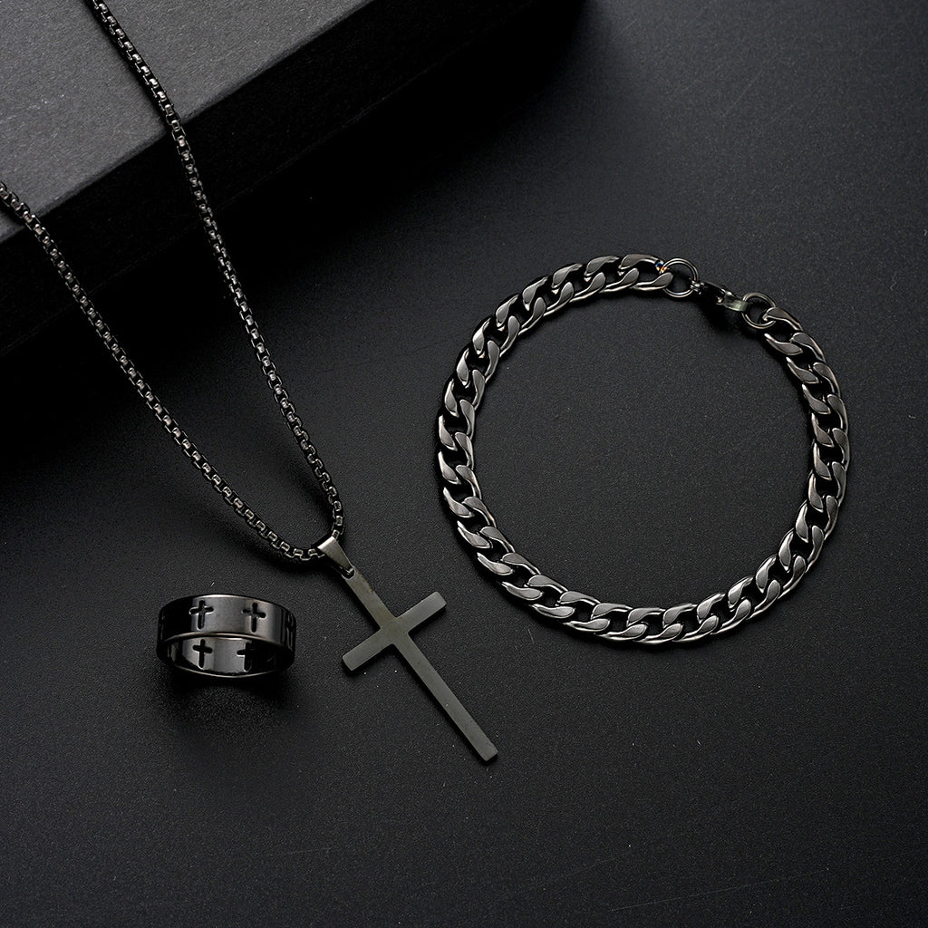 Herren Schmuckset aus robustem Edelstahl mit einzigartigem Kreuzanhänger und stilvollen Details Shop Nory