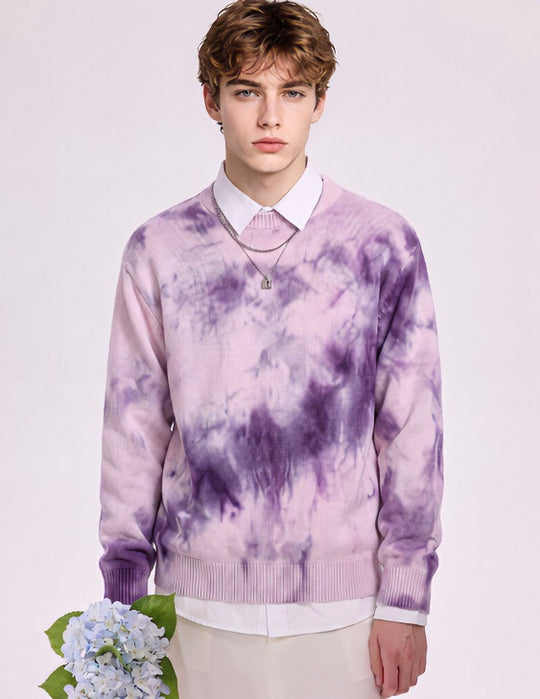 Herren Oversize-Strickpullover mit Batikoptik, Rundhalsausschnitt und Rippbündchen Shop Nory