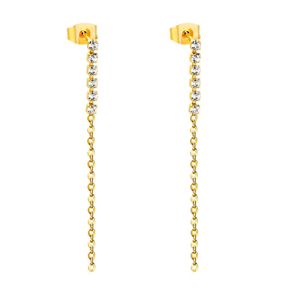 Damen Hängende Ohrstecker mit funkelnden Kristallen und eleganter Kettenstruktur Shop Nory