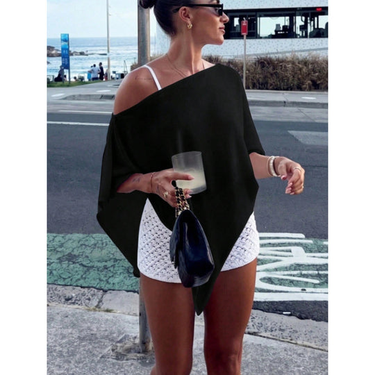 Damen Asymmetrisches Off-Shoulder Poncho-Top aus leichtem Strick Shop Nory