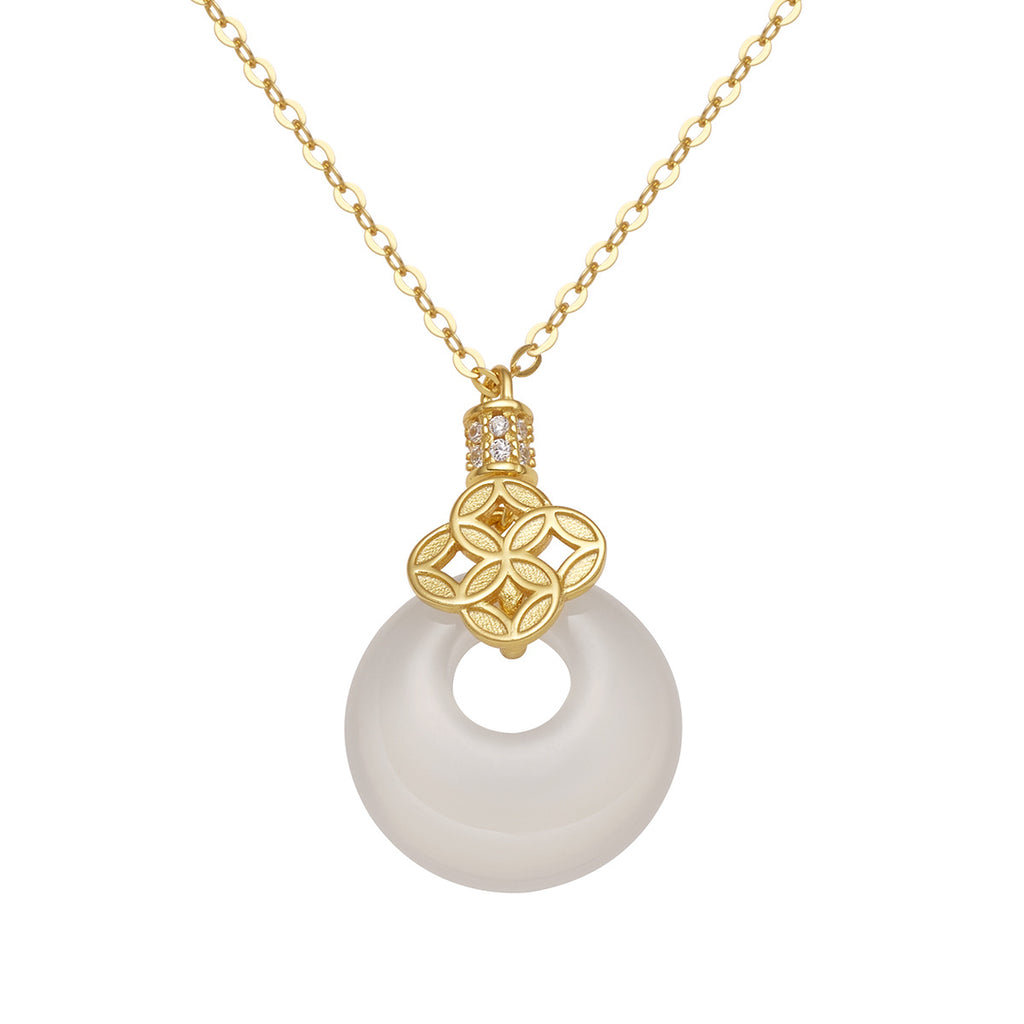 Damen Halskette mit kunstvollem Anhänger aus hochwertigem Halbedelstein und funkelnden Zirkonia Shop Nory