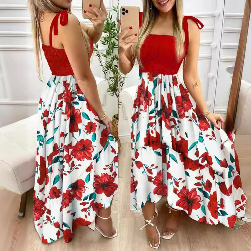 Damen Maxikleid mit Blumenmuster und elastischem Oberteil Shopnory