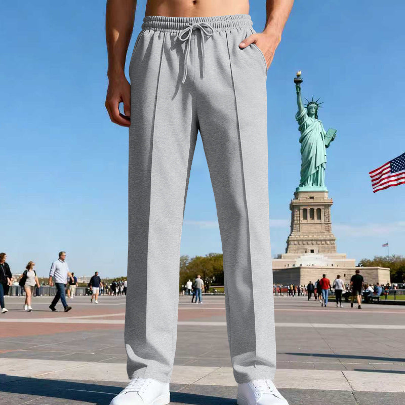 Herren nan elegante Sweathose mit Bügelfalte geradem Bein und Tunnelzug