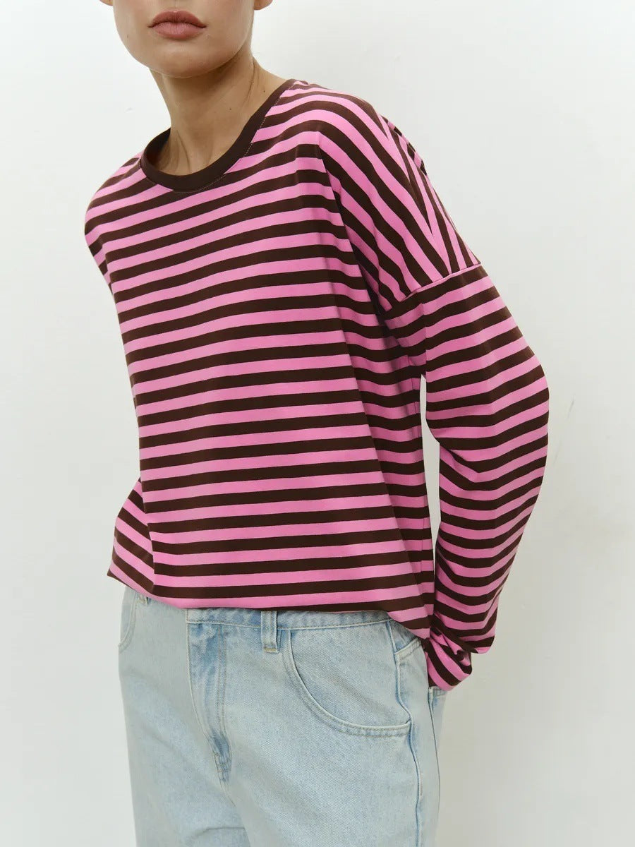 Damen gestreiftes Langarmshirt mit lässigem Schnitt und rundem Halsausschnitt
