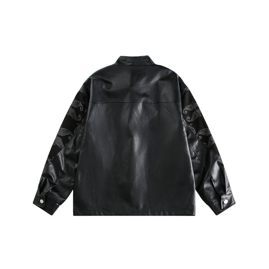 Unisex Kunstleder-Blousonjacke mit Paisley-Ärmeln und Knebelverschlüssen Shop Nory