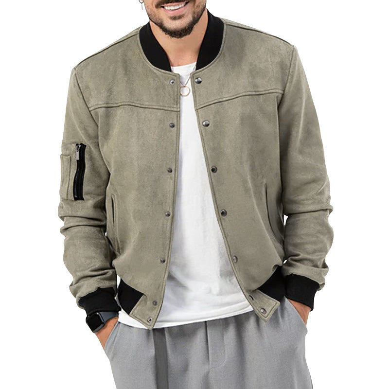 Herren nan Bomberjacke in Wildlederoptik mit Druckknopfleiste, Ärmeltasche und elastischen Rippbündchen Shop Nory