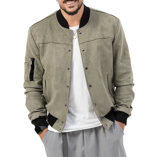 Herren nan Bomberjacke in Wildlederoptik mit Druckknopfleiste, Ärmeltasche und elastischen Rippbündchen Shop Nory