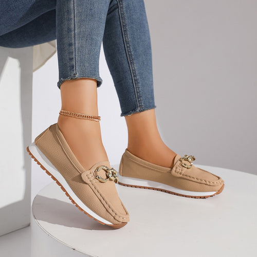 Damen Modische Mokassin‑Slipper mit goldener Gliederkette und profilierter Gummisohle Shop Nory