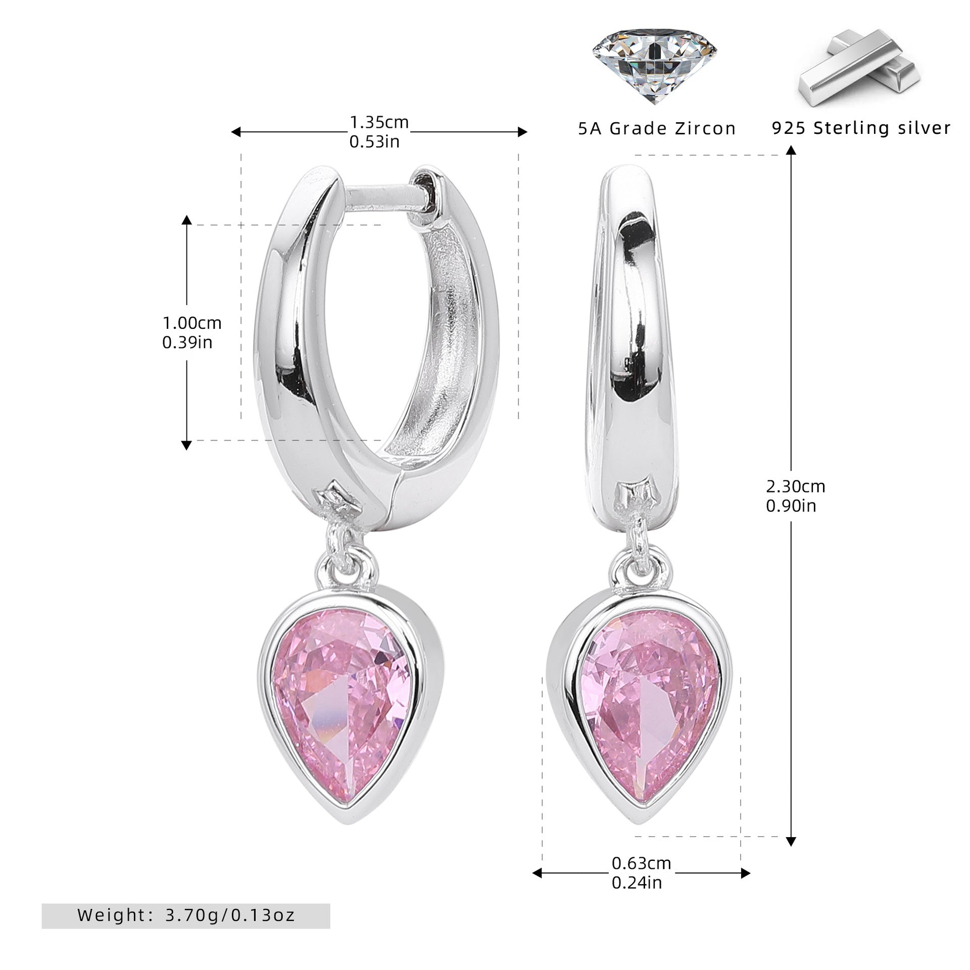 Damen Ohrhänger mit tropfenförmigen Zirkonen und hochwertiger 925 Sterling Silberfassung Shop Nory