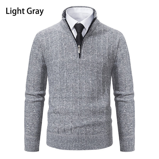 Herren Feinstrick-Halbzip-Pullover mit Zopfmuster und strukturierter Melange-Optik Shop Nory