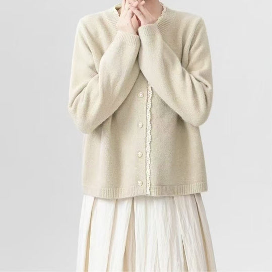 Damen Flauschiger Strickcardigan mit Spitzenverzierung Shop Nory