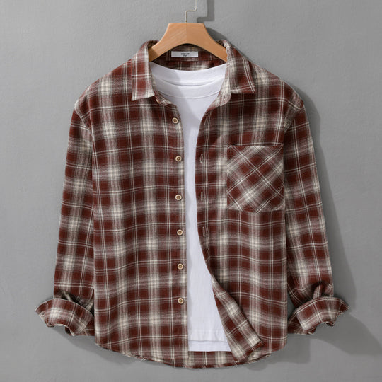 Herren Kariertes Flanell-Overshirt mit weicher Baumwollstruktur, Brusttasche und Relaxed-Fit Shop Nory
