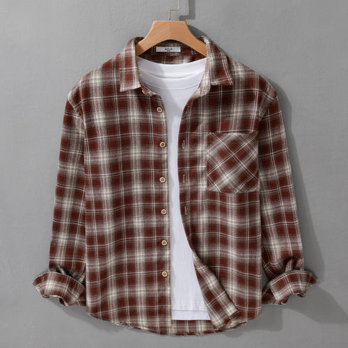 Herren Kariertes Flanell-Overshirt mit weicher Baumwollstruktur, Brusttasche und Relaxed-Fit Shop Nory