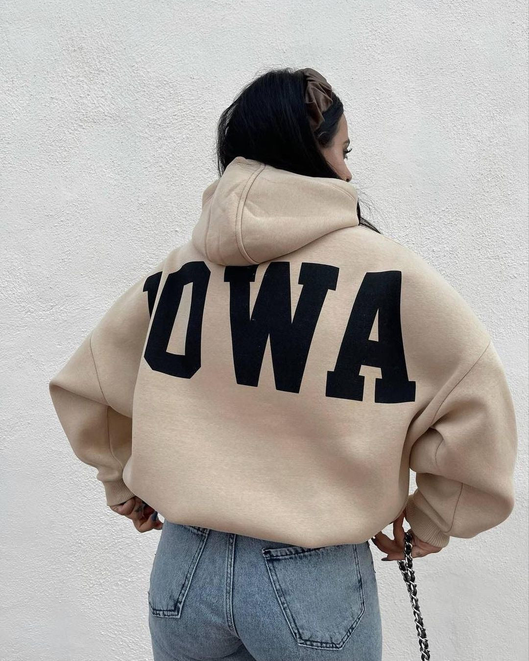 Damen Oversized Cropped Hoodie mit großem Lettering, Kapuze und relaxed Fit Shop Nory