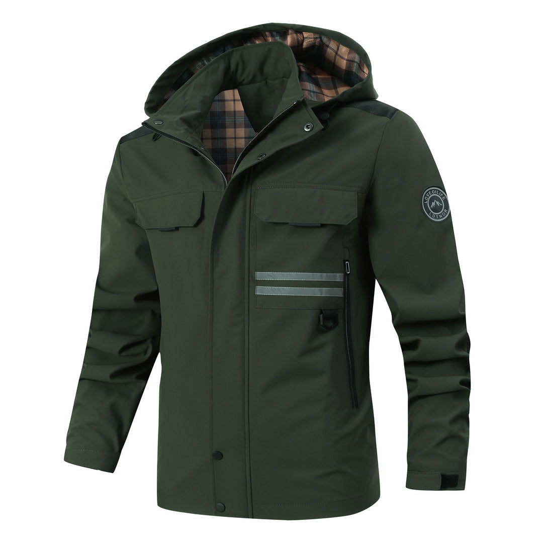 Herren Wasserabweisender Softshell-Parka mit Kapuze, reflektierenden Einsätzen und Multifunktionstaschen Shop Nory