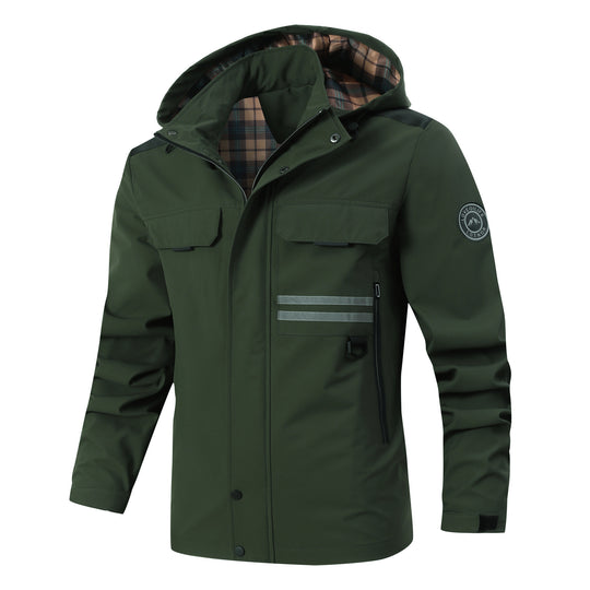 Herren Wasserabweisender Softshell-Parka mit Kapuze, reflektierenden Einsätzen und Multifunktionstaschen Shop Nory