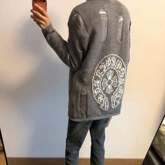 Damen Modischer Grobstrickpullover mit Rollkragen und distressed Design Shop Nory