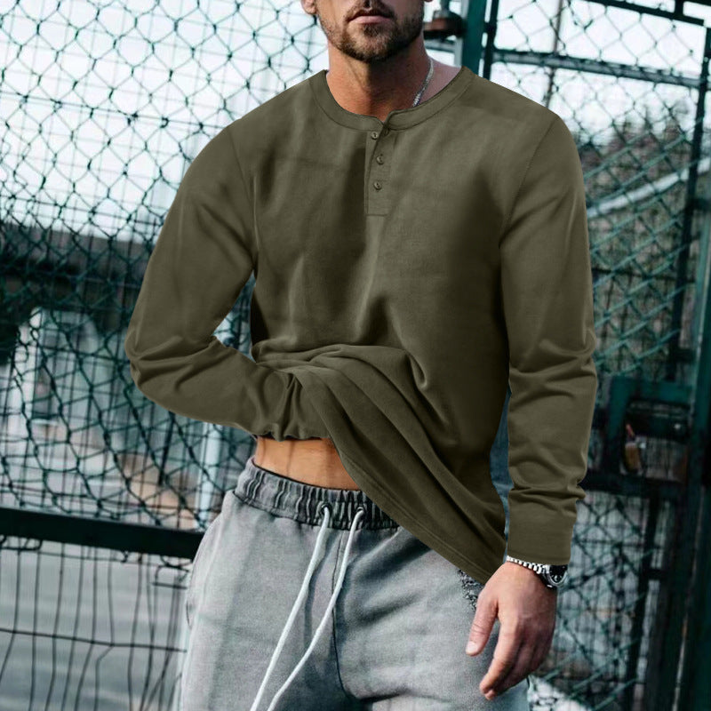 Herren Langarm-Henley-Oberteil aus Baumwoll-Mix schmal geschnitten Shop Nory