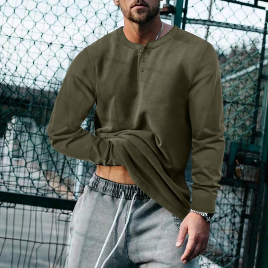 Herren Langarm-Henley-Oberteil aus Baumwoll-Mix schmal geschnitten Shop Nory