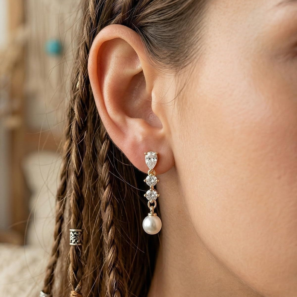 Damen Ohrhänger mit funkelnden Swarovski-Kristallen und eleganter Perlenakzent Shop Nory