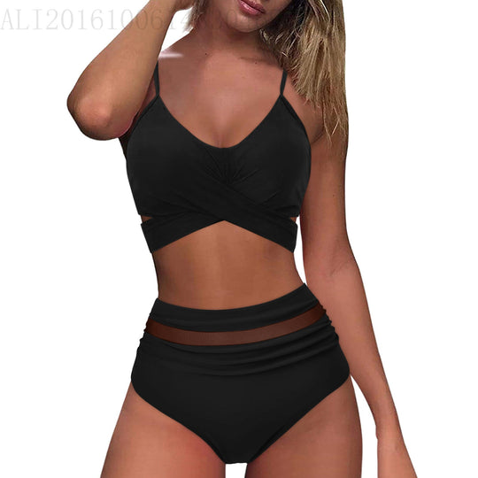 Damen High-Waist Bikini Set mit modischem Wickel-Oberteil
