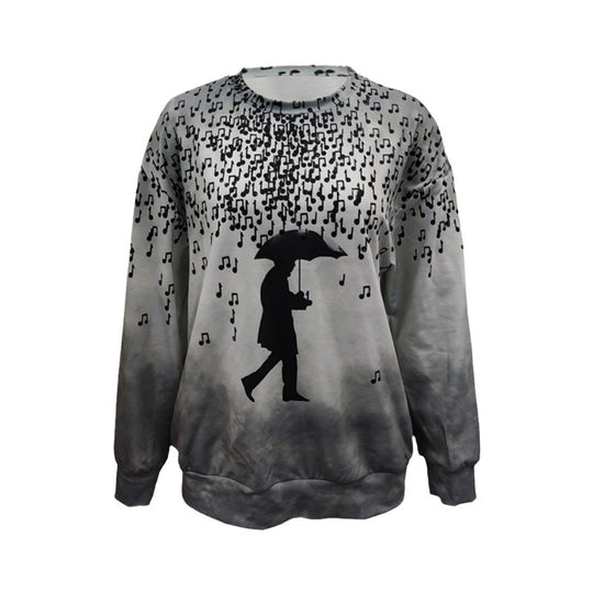Damen Langärmliges Relax-Sweatshirt mit Notenregen-Print und Silhouetten-Motiv Shop Nory