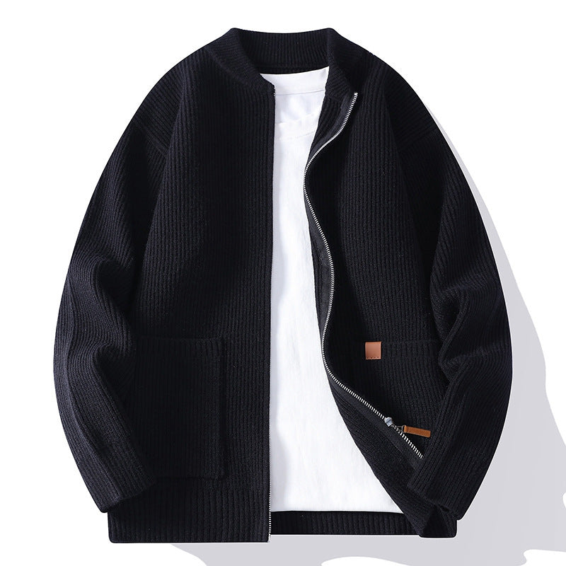 Herren Strukturierte Bomber-Strickjacke mit durchgehendem Metallreißverschluss und aufgesetzten Taschen Shop Nory
