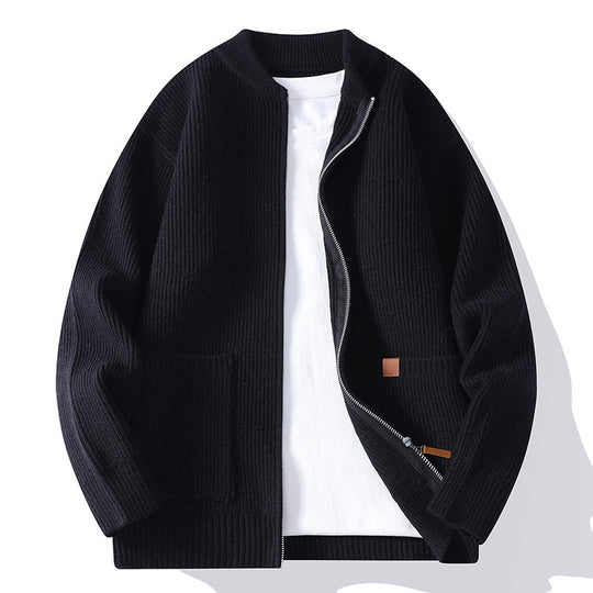Herren Strukturierte Bomber-Strickjacke mit durchgehendem Metallreißverschluss und aufgesetzten Taschen Shop Nory