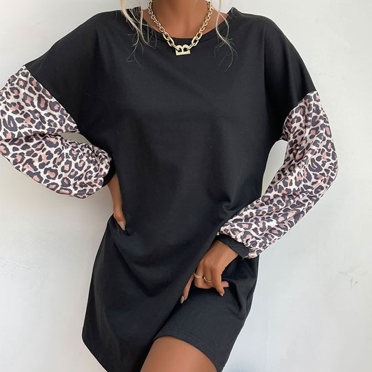 Damen Oversized Sweaterkleid mit Leo-Ärmeln und Rundhalsausschnitt Shop Nory