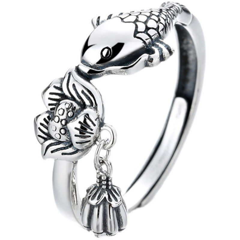 Damenring mit kunstvollem Fisch- und Blumenmotiv Shop Nory