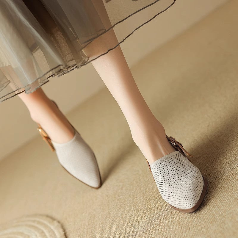 Damen Spitz zulaufende Slipper mit Fersenriemen, perforiertem Obermaterial und bequemem Blockabsatz Shop Nory
