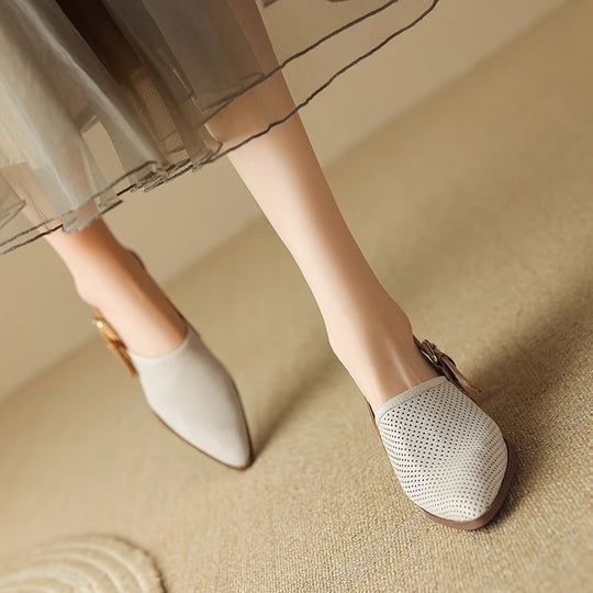 Damen Spitz zulaufende Slipper mit Fersenriemen, perforiertem Obermaterial und bequemem Blockabsatz Shop Nory