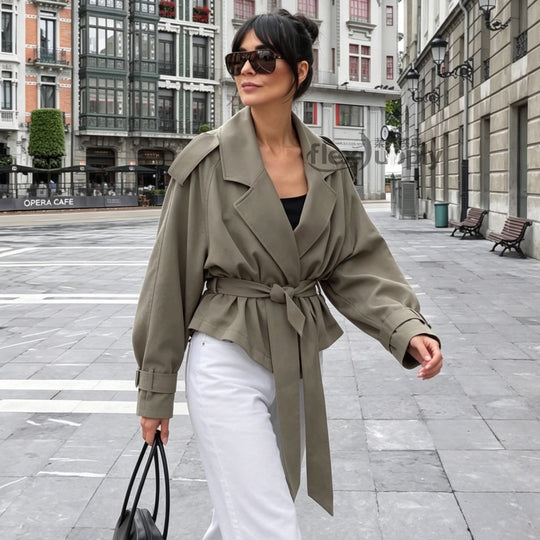 Damen nan gewickelte Cropped-Jacke mit oversized Raglanärmeln und breitem Bindegürtel Shop Nory