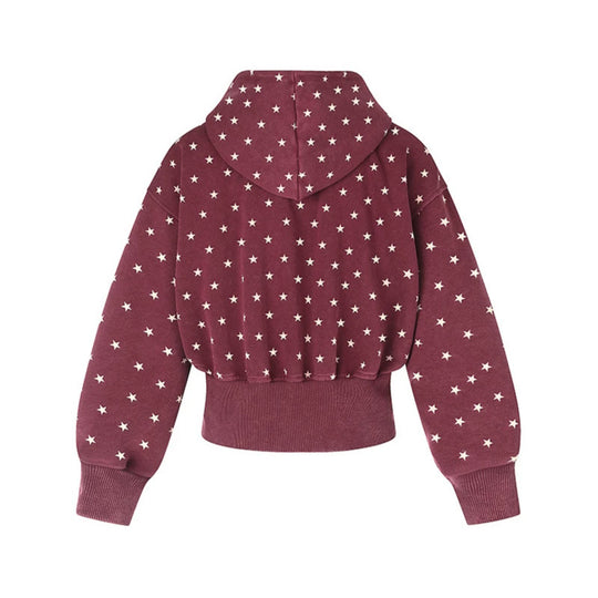 Damen Kurze Kapuzen-Sweatjacke mit durchgehendem Reißverschluss, gepunktetem Allover und breitem Rippbund Shop Nory