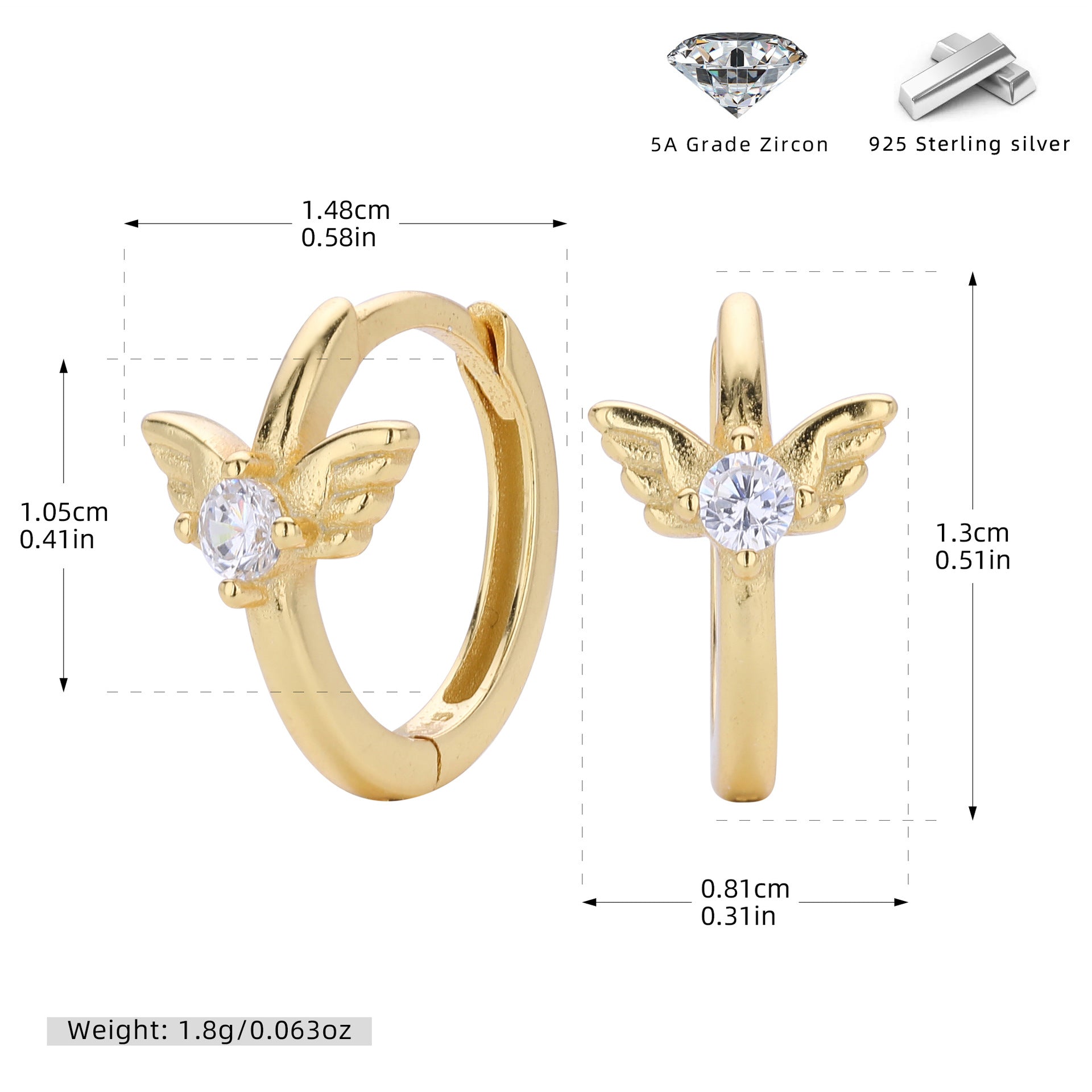 Damen Ohrhänger mit stilvollem Flügel-Design aus 925 Sterling Silber und funkelndem Zirkon Shop Nory