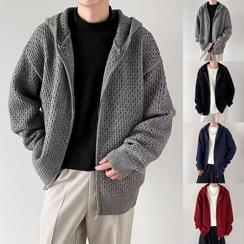 Herren Modische Strickjacke mit Kapuze und luftiger Struktur Shop Nory