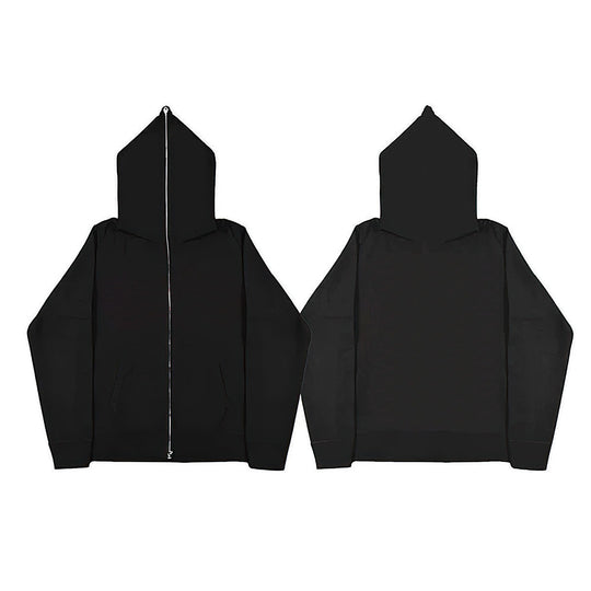 Unisex Zip-Hoodie mit durchgehendem Reißverschluss bis in spitze Kapuze, Kängurutasche und gerippten Bündchen Shop Nory