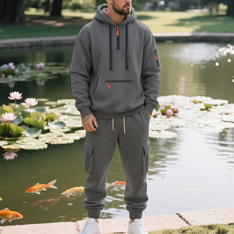 Herren nan Urbaner Cargo-Jogginganzug mit Kapuzenhoodie und Reißverschlusstaschen Shop Nory