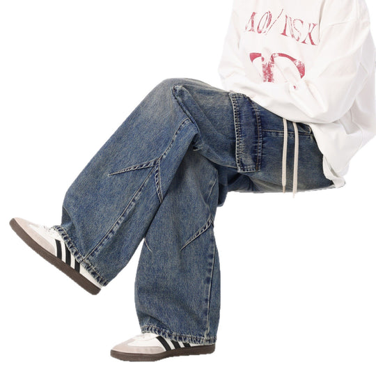 Herren Weite Cargo-Denimhose mit Tunnelzug, Used‑Waschung und Oversize‑Passform Shop Nory