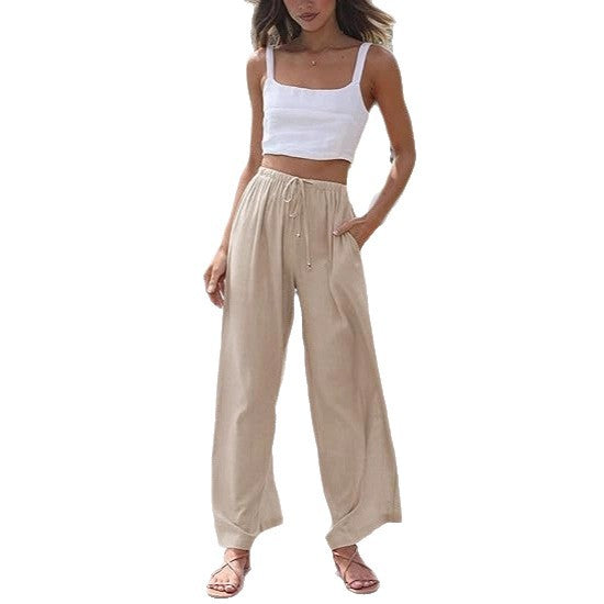 Damen Weite Relax-Hose aus Leinenmix mit Kordelzug und Seitentaschen Shop Nory