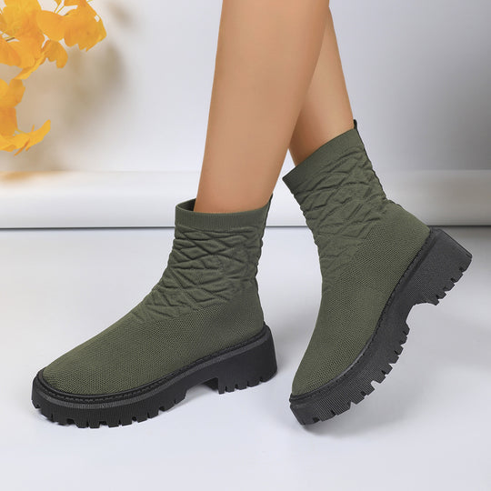 Damen Strick-Sockenboots mit geometrischer Stepp-Optik und klobiger Lug-Sohle Shop Nory