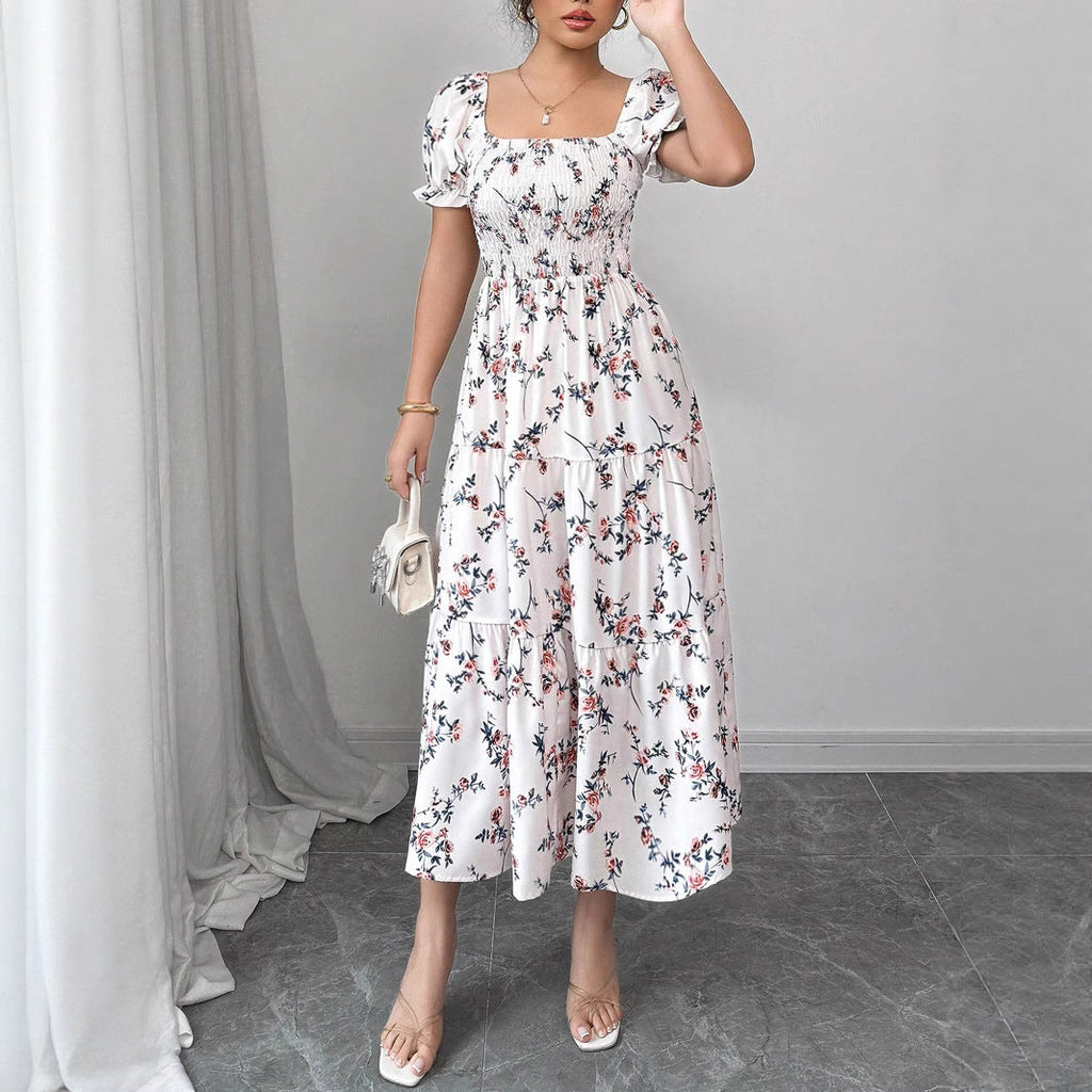 Damen Maxi Kleid mit floralem Rüschendesign Shopnory
